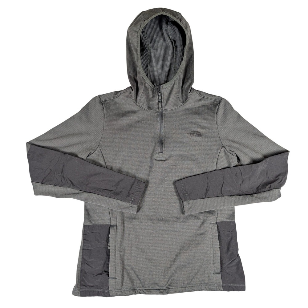 The North Face Womens Waffle Knit Quarter Zip Hoodie Gray Activewear Top